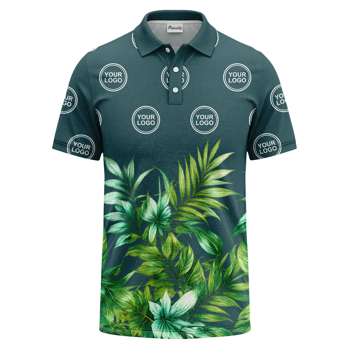 watercolor exotic ferns & logo circle polo shirt