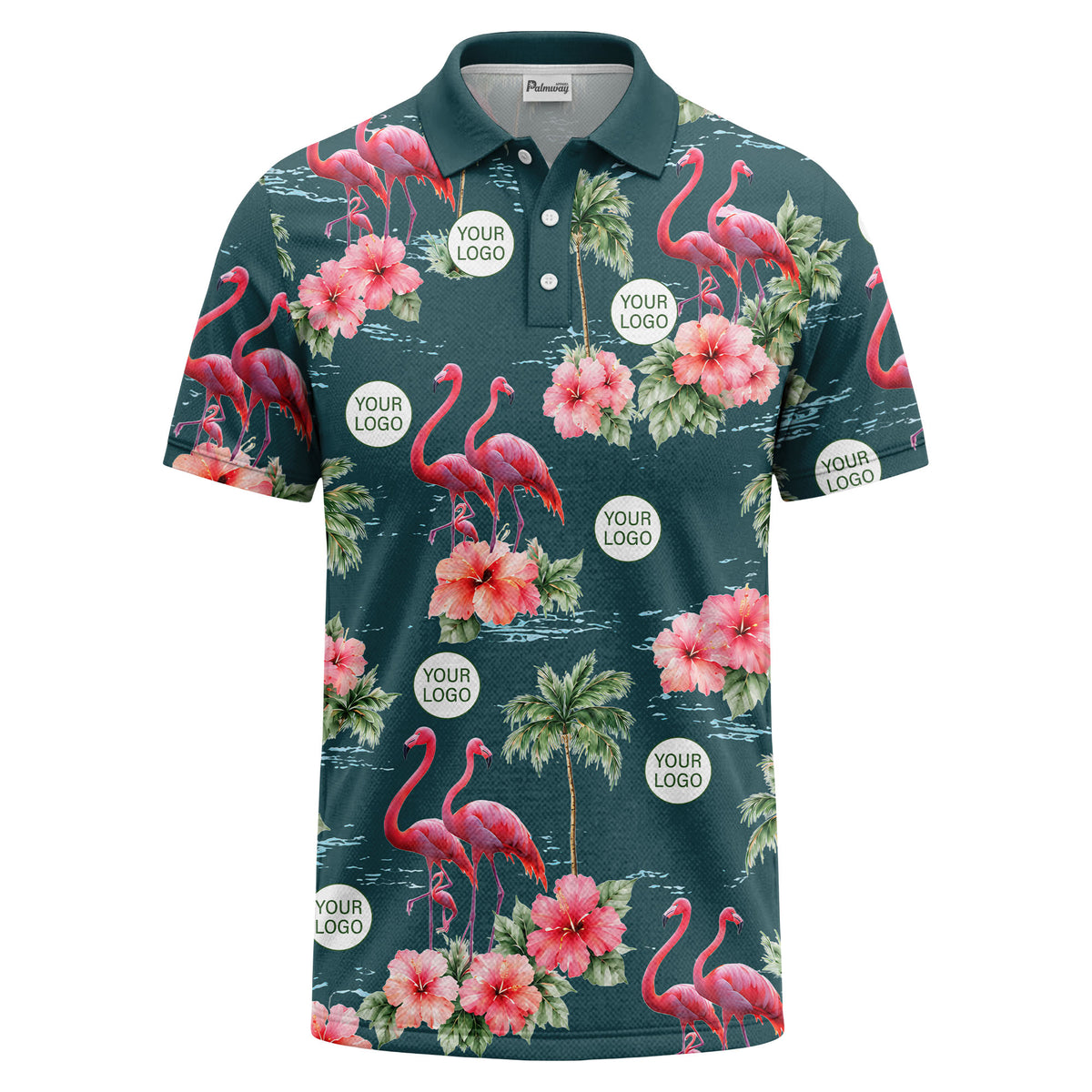 watercolor flamingos & hibiscus palm trees polo shirt for men