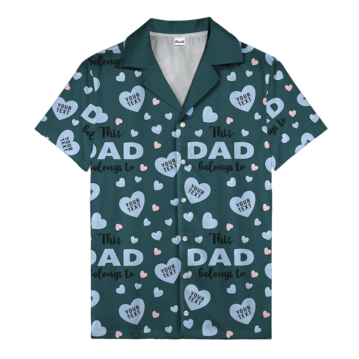 watercolor hearts & custom names hawaiian shirt for dad, navy blue