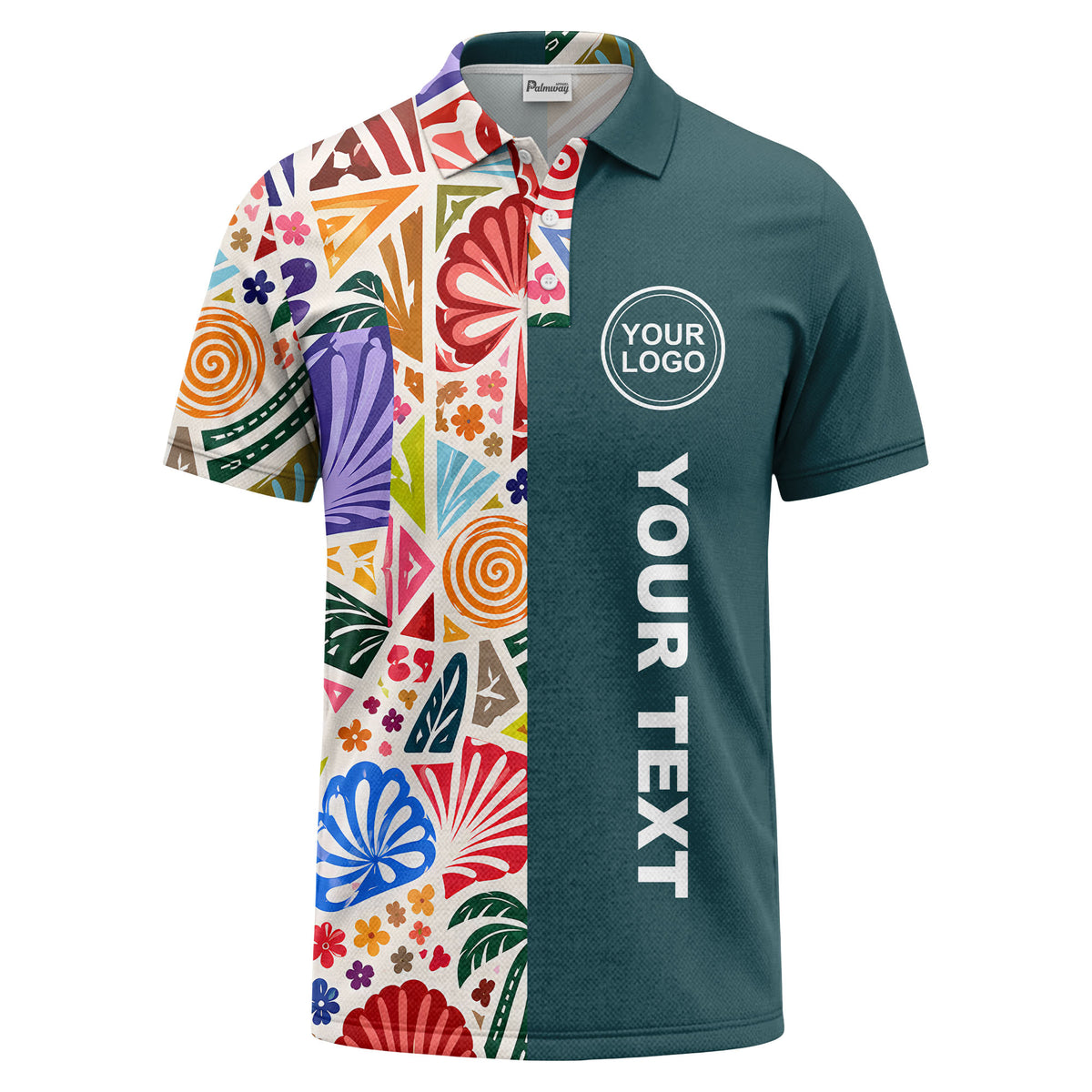 watercolor palm leaves swirls custom geometric all over print polo shirt