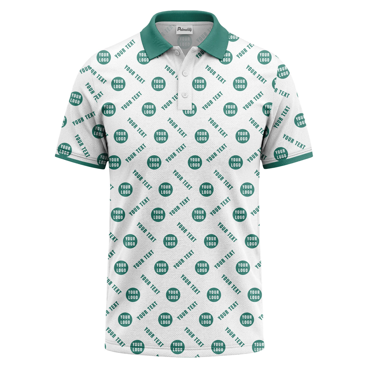 your name & logo repeat pattern all over print custom polo shirt