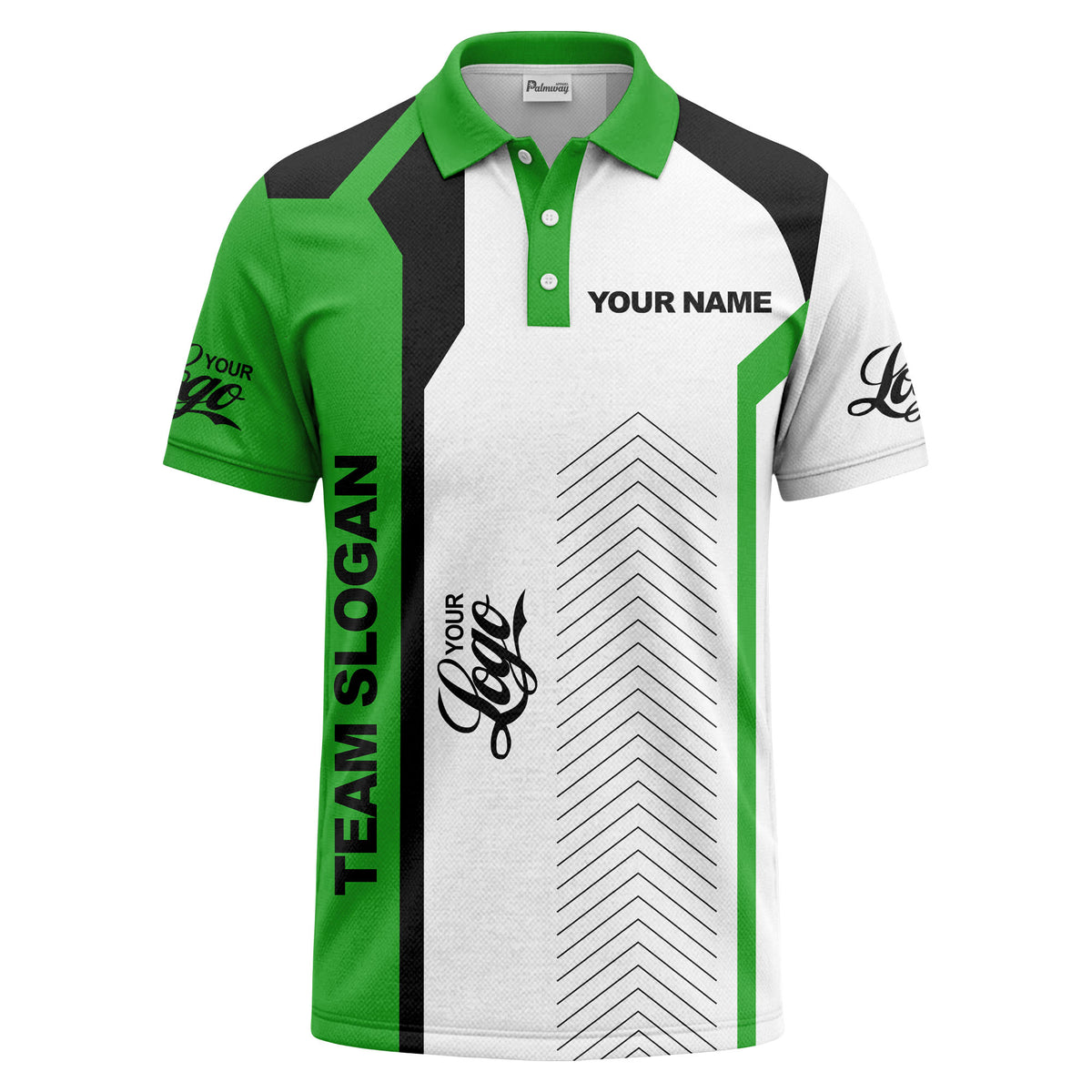 arrow repeat geometric logo & text custom polo shirt