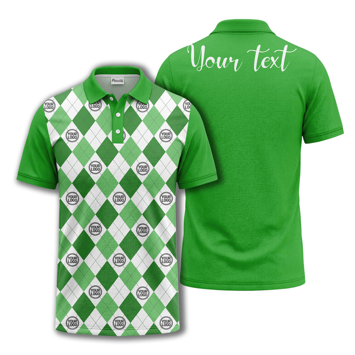 black white argyle diamond repeat pattern polo shirt with custom logo