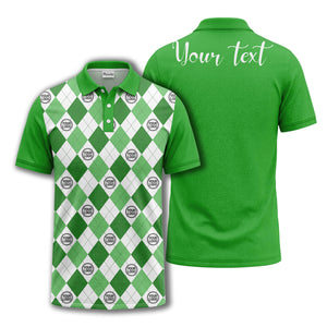 black white argyle diamond repeat pattern polo shirt with custom logo