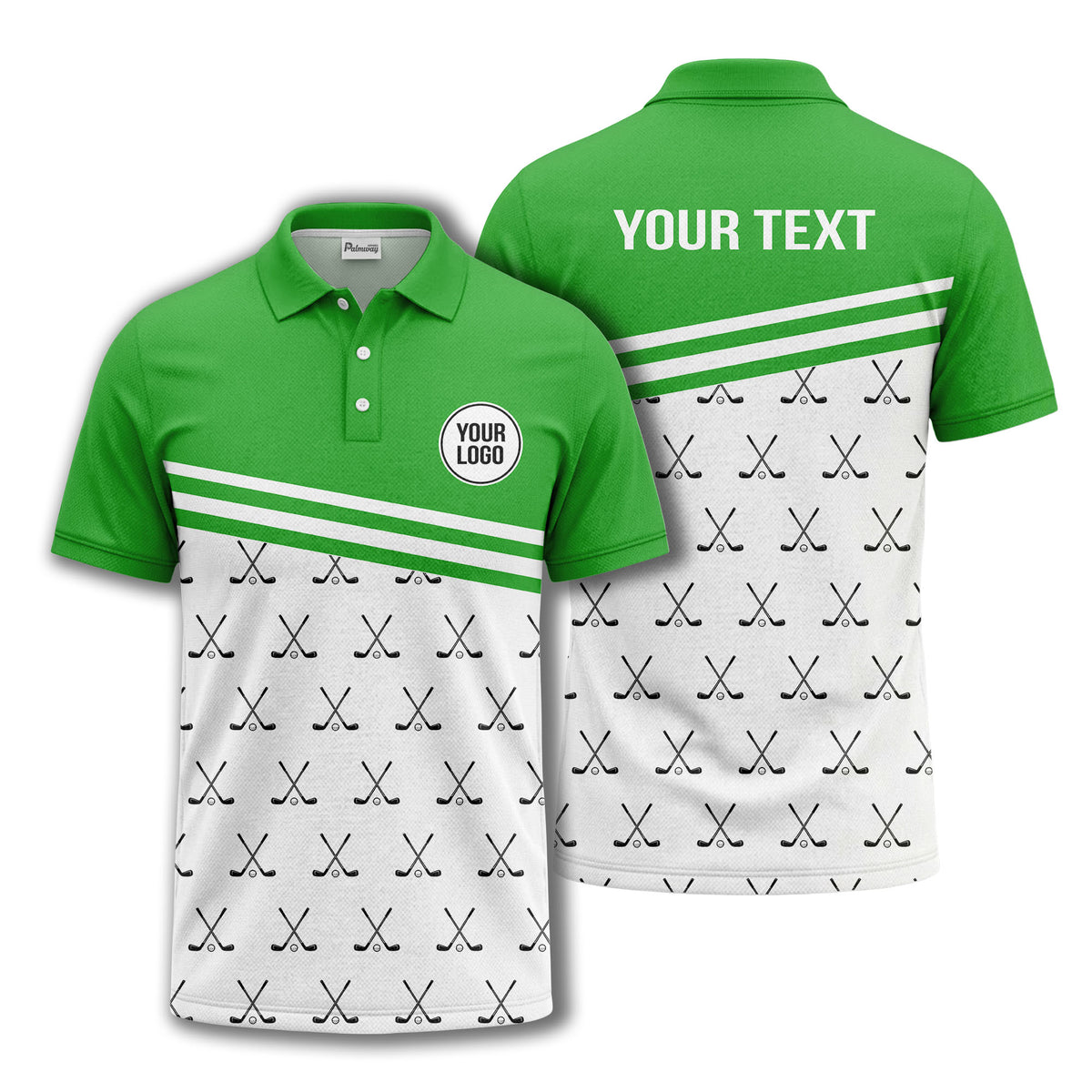 crossed golf clubs & balls repeat pattern polo shirt for men