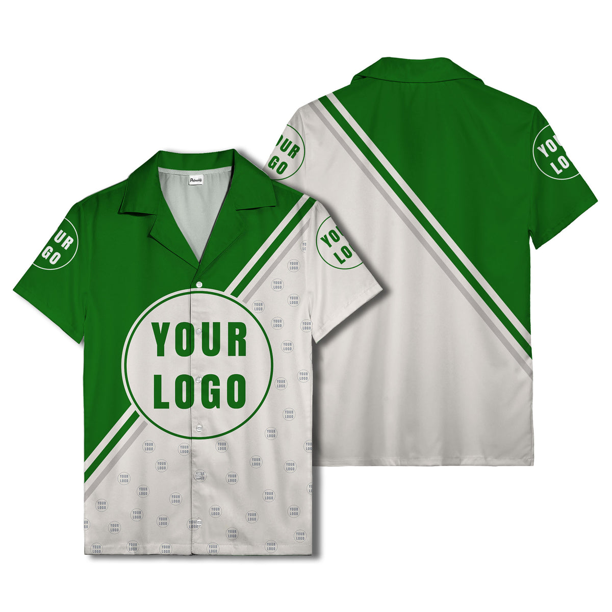 custom logo circles & diagonal stripes minimalist hawaiian shirt for men
