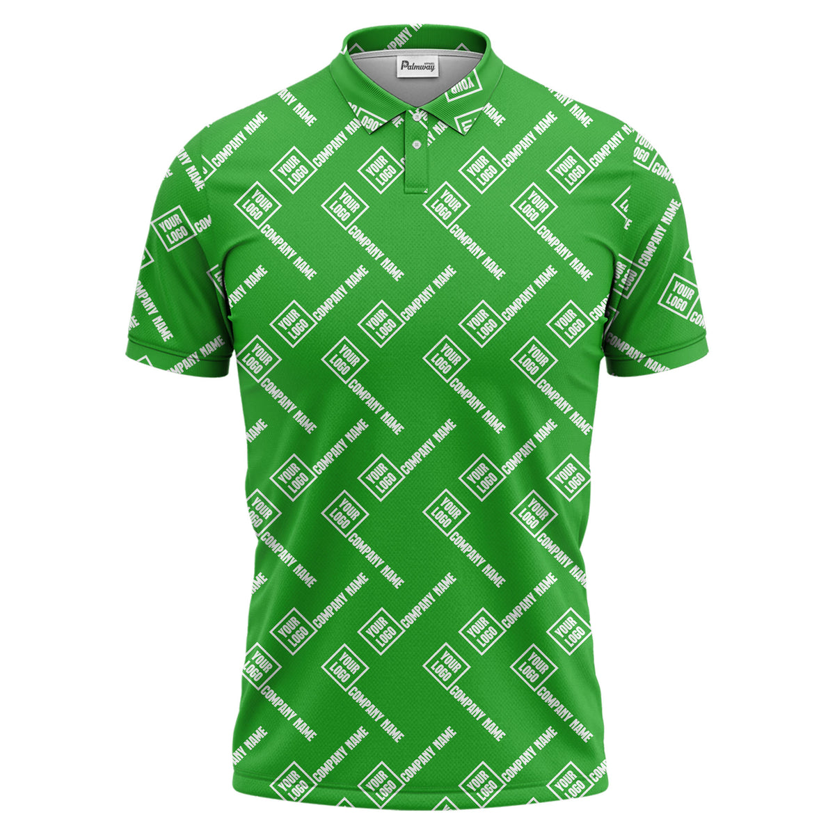custom logo & company name repeat pattern black polo shirt for men