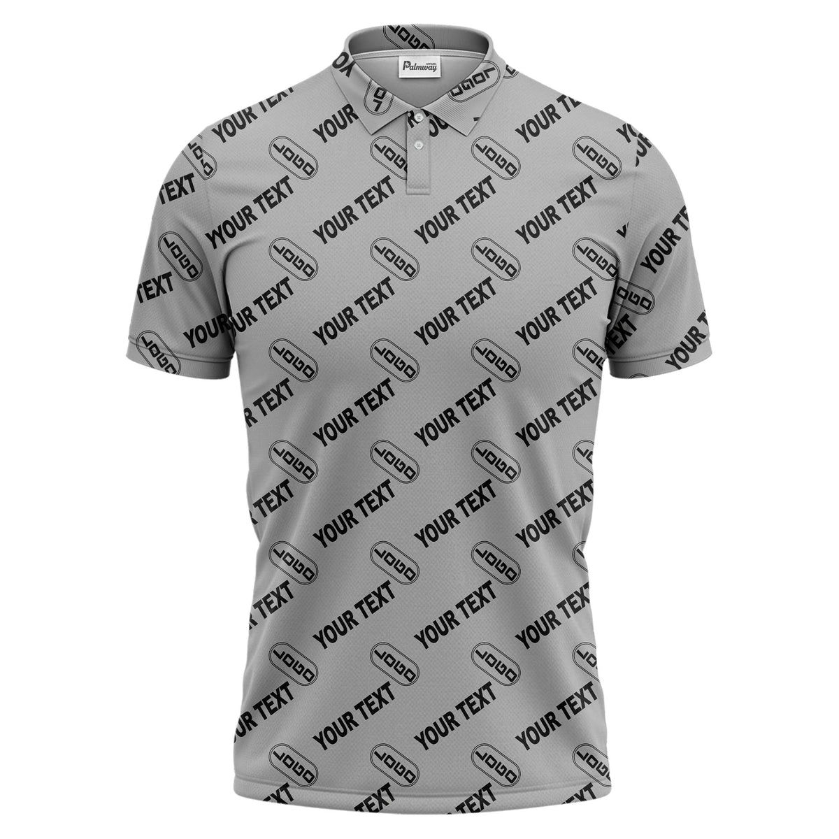 custom logo & monogram text repeat pattern black polo shirt for men
