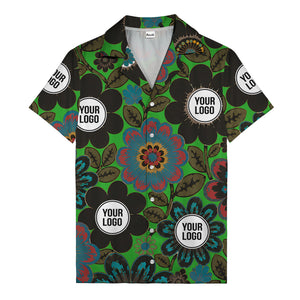 floral mandala & custom logo circle hawaiian shirt for men