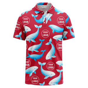 geometric beluga whale repeat & custom logo circles polo shirt