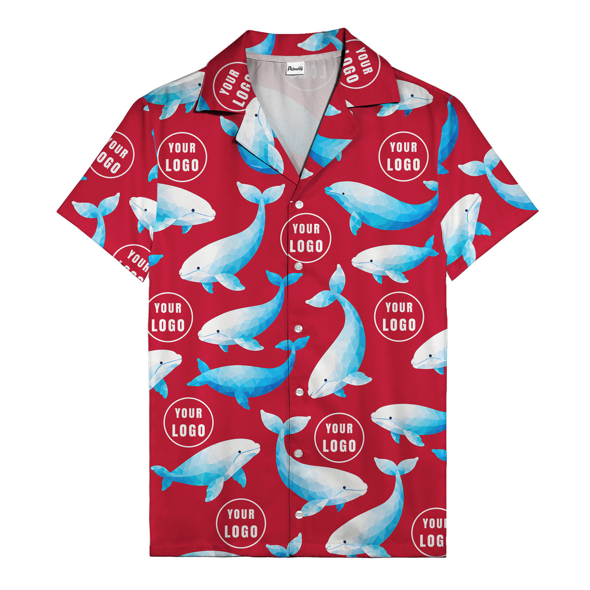 geometric beluga whales & custom logo circles hawaiian shirt for oceanic adventures