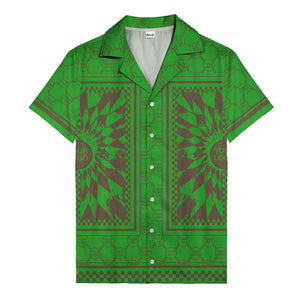 geometric palm leaves checkerboard border hawaiian shirt for men