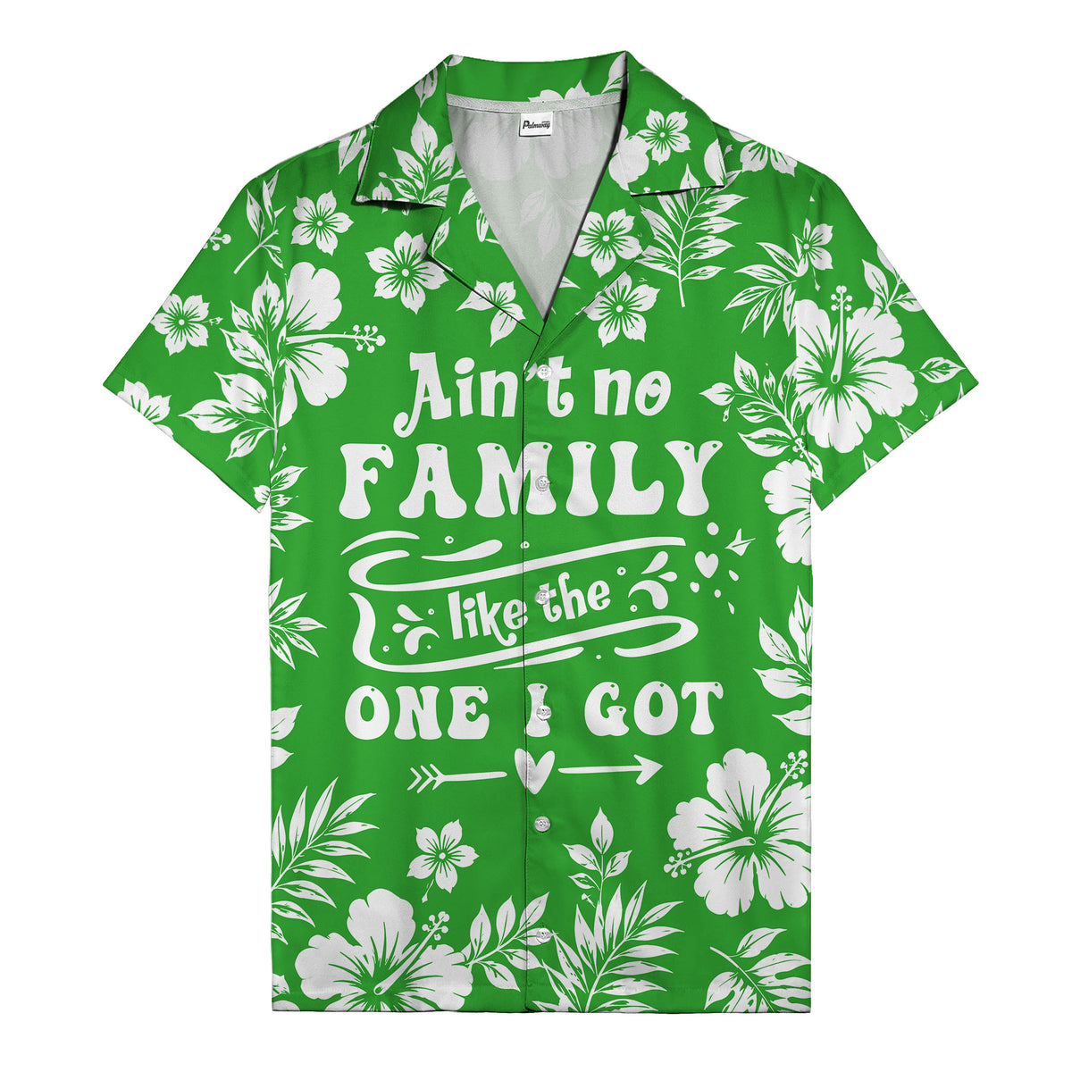 graphic white hibiscus & leaf family tribute hawaiian shirt
