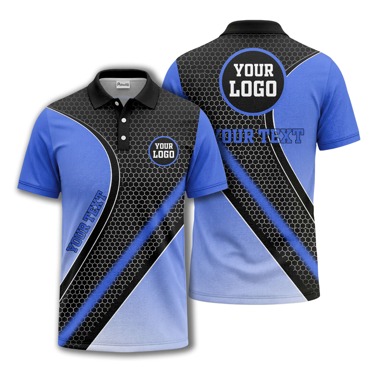 hexagonal gradient geometric print with customizable logo polo shirt