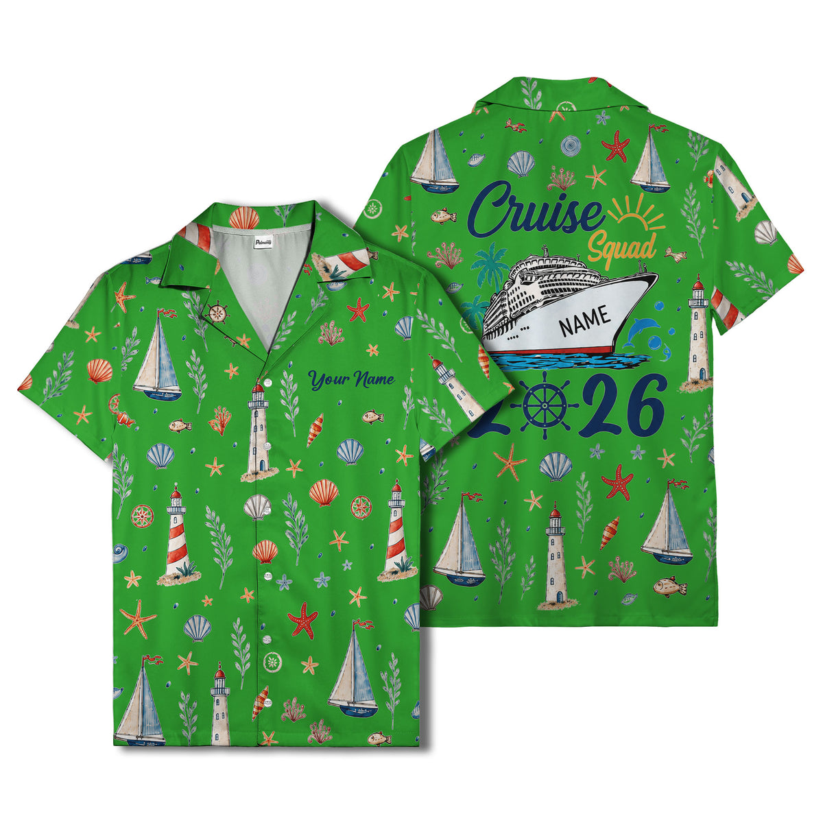 lighthouses sailboats seashells watercolor nautical hawaiian shirt for men