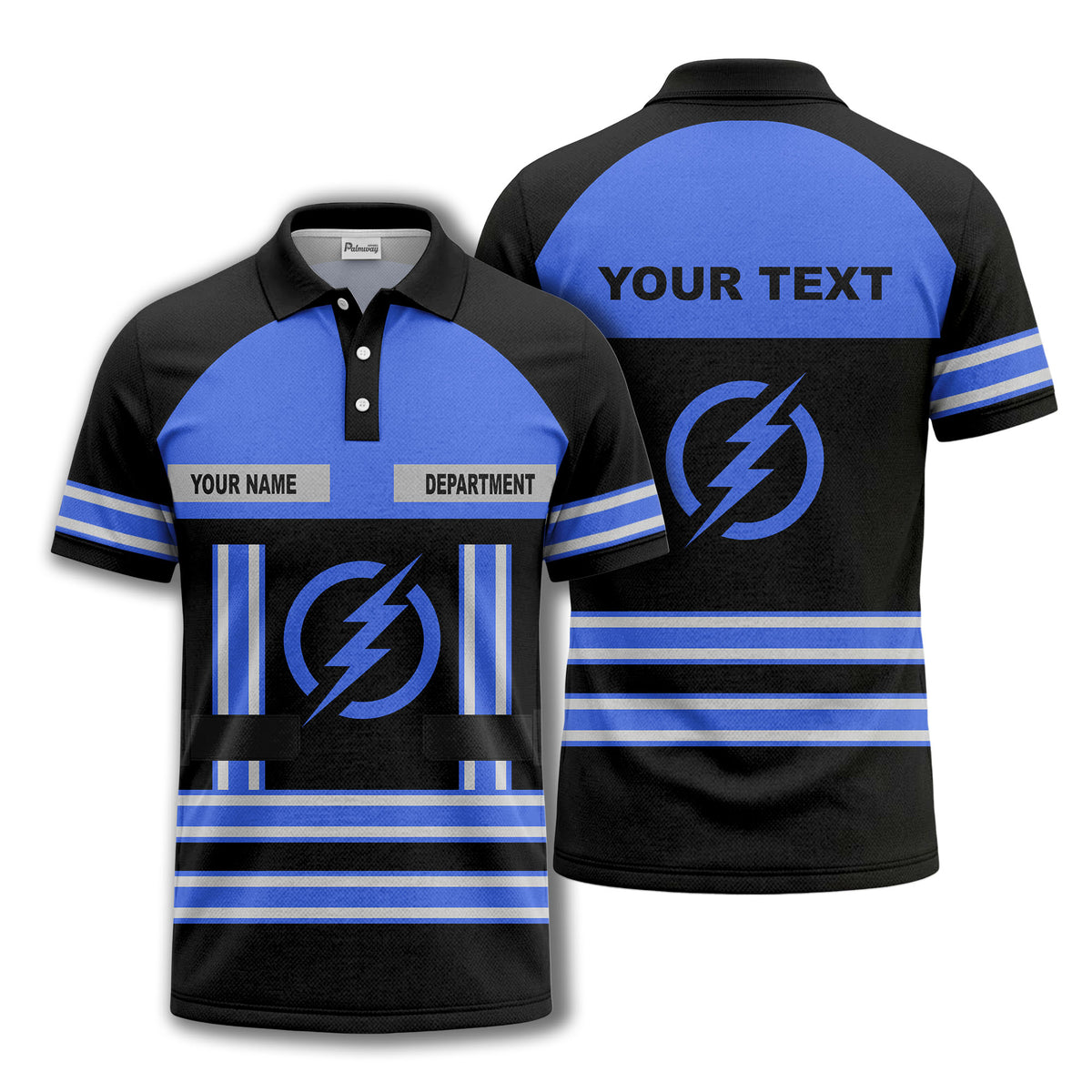 lightning bolt emblem & stripes corporate polo shirt