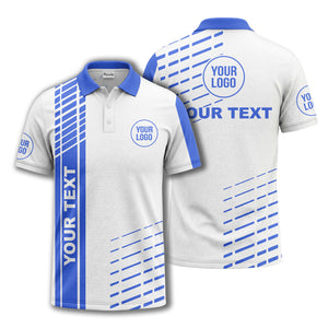 modern vertical stripe & dashed line graphic custom text logo polo shirt