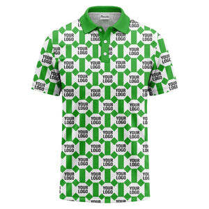 monochrome hexagon repeat custom logo geometric polo shirt for men