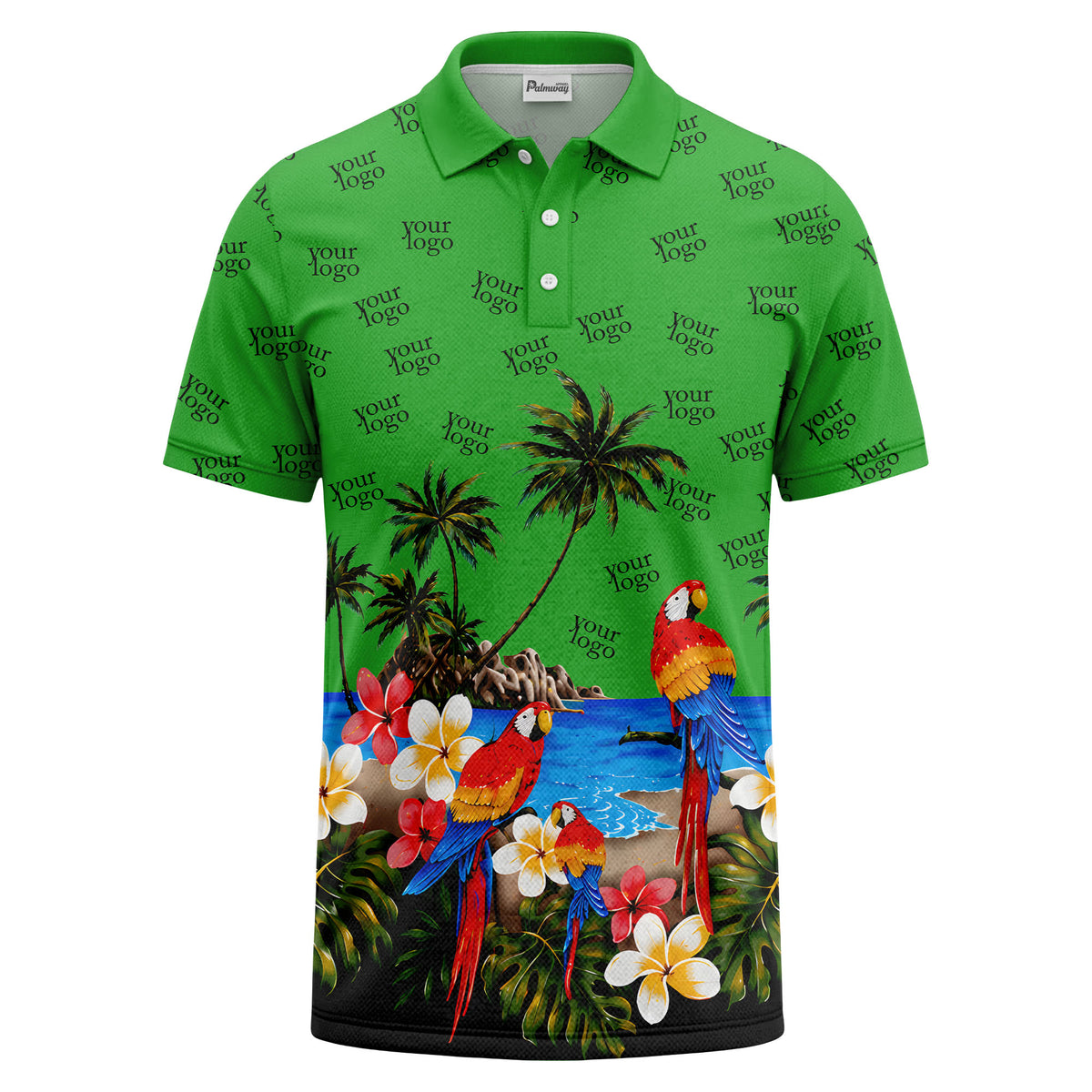parrot palm plumeria beach watercolor polo shirt
