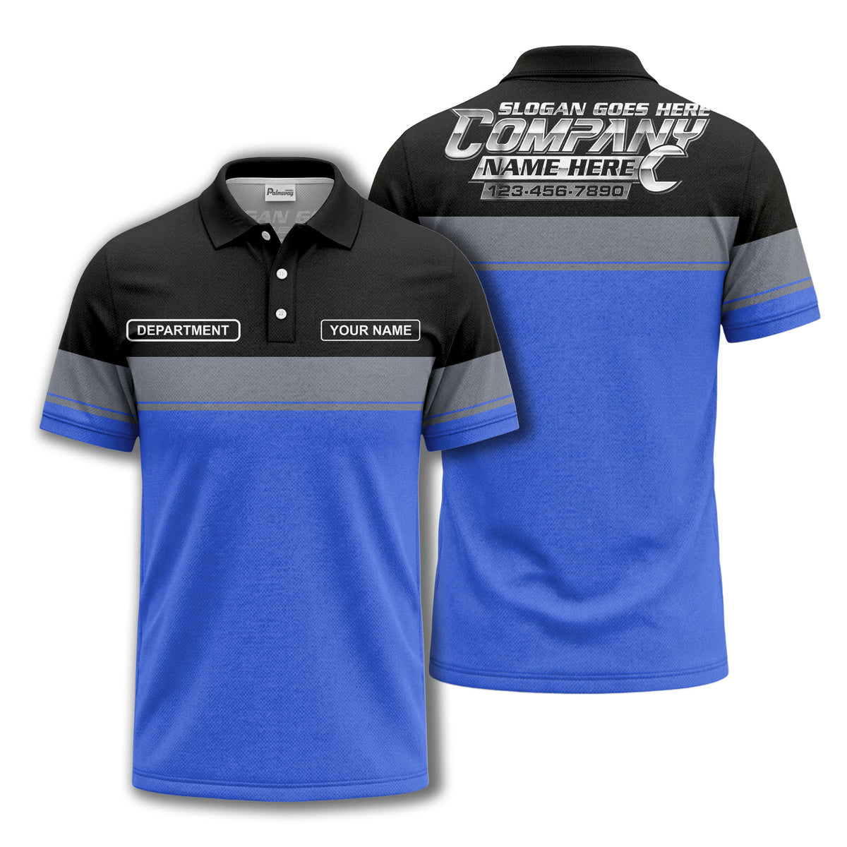 personalized department name gray stripe polo shirt for teams