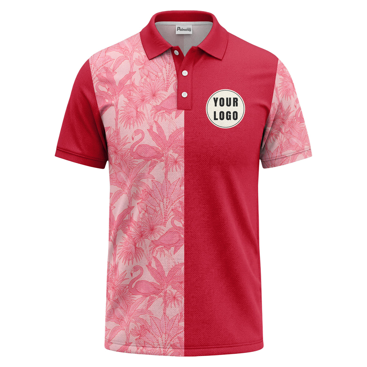 pink flamingo & tropical leaves patterned hawaiian shirt polo shirt