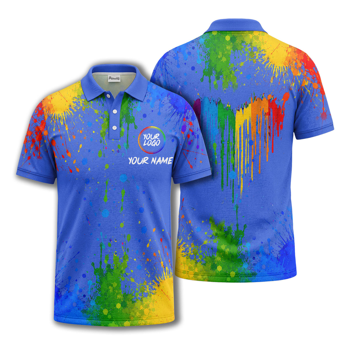 rainbow paint splatter custom logo personalized polo shirt
