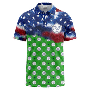 stars & stripes american flag custom logo all over print polo shirt