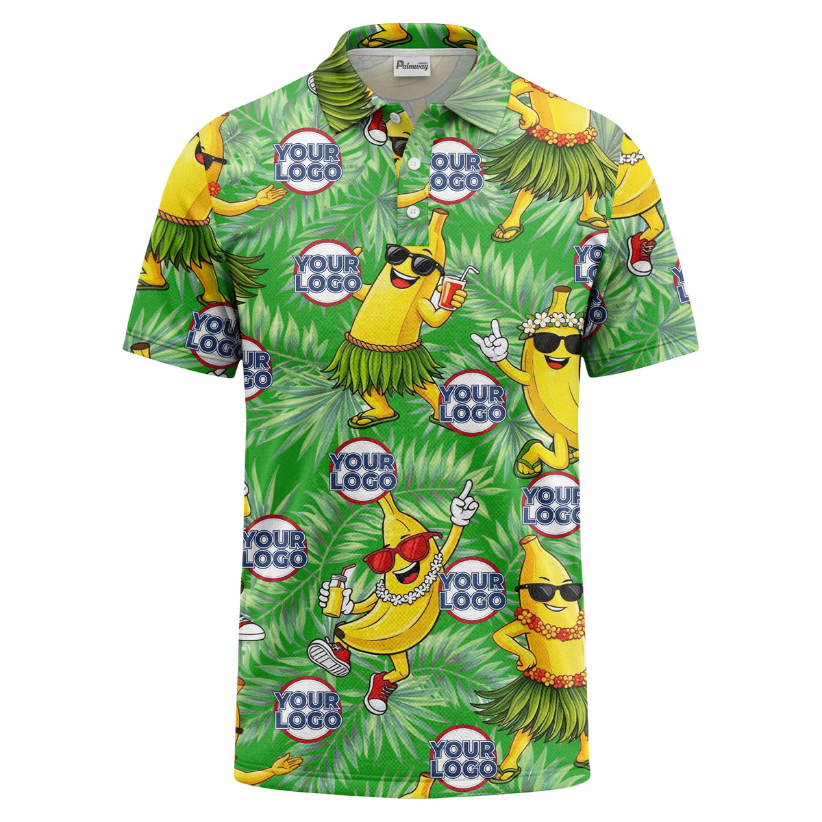 sunglass bananas luau palm leaves polo shirt for men