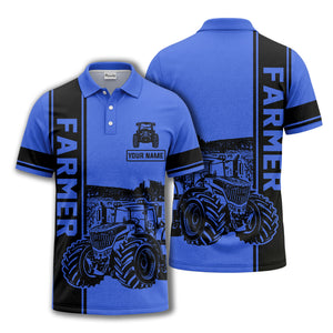tractor farm scene graphic illustration polo shirt for men
