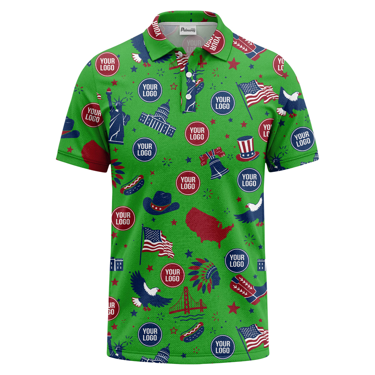 vintage cartoon bald eagles & statue of liberty icons patriotic polo shirt