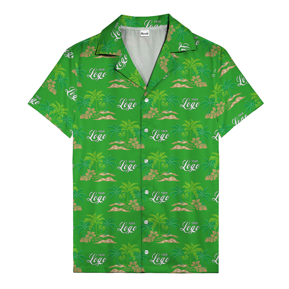 vintage palm tree oasis with monogrammed logo repeat hawaiian shirt