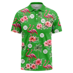 watercolor flamingos & hibiscus palm trees polo shirt for men