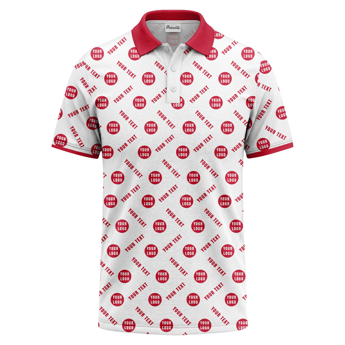 your name & logo repeat pattern all over print custom polo shirt