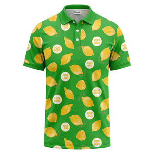 zesty lemon slices & leaf motif playful summer polo shirt