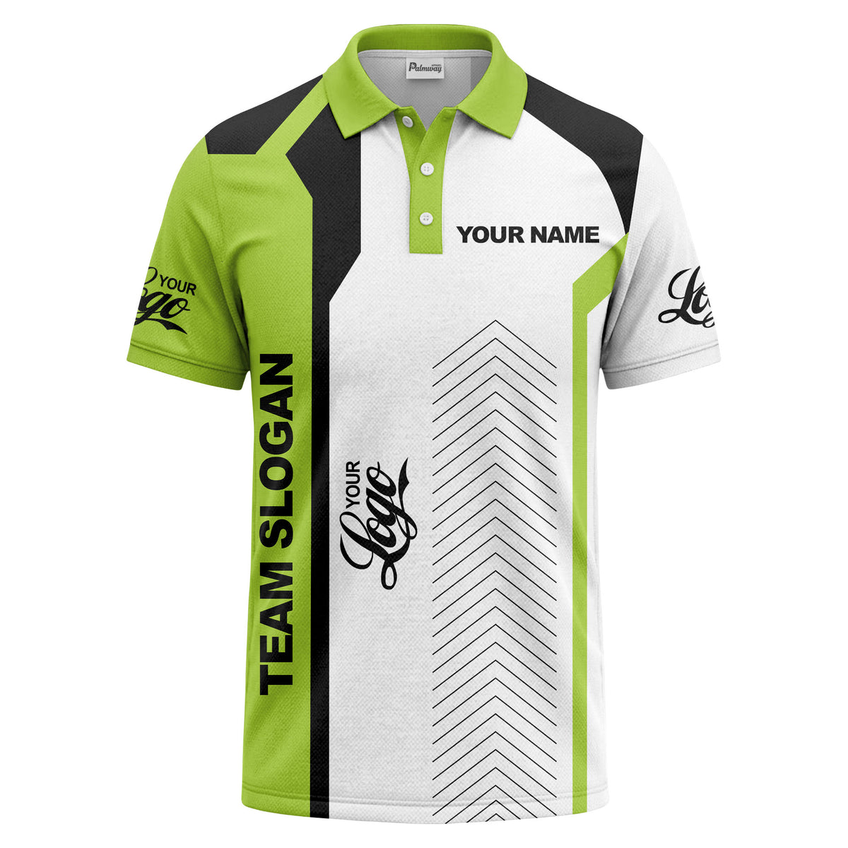 arrow repeat geometric logo & text custom polo shirt