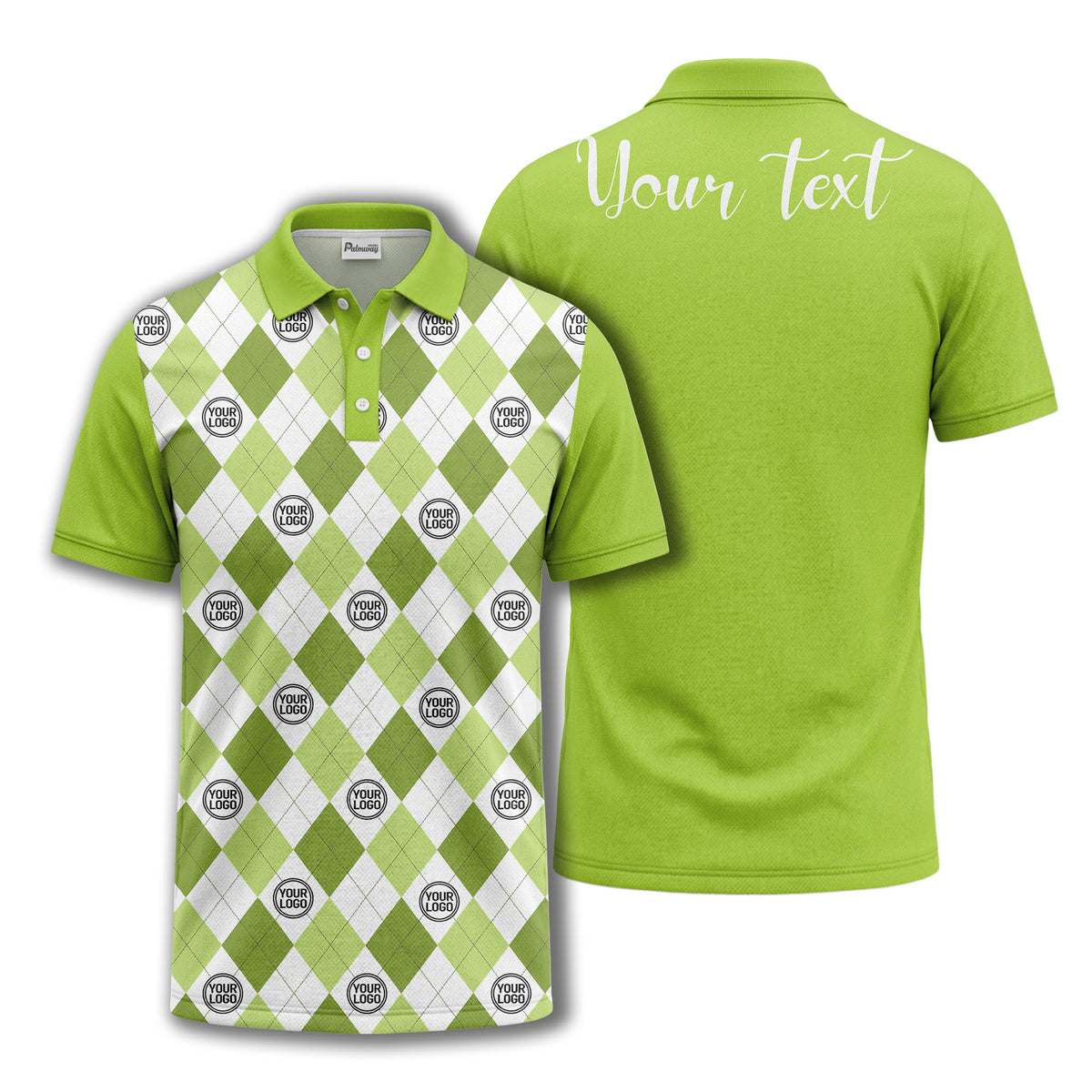 black white argyle diamond repeat pattern polo shirt with custom logo