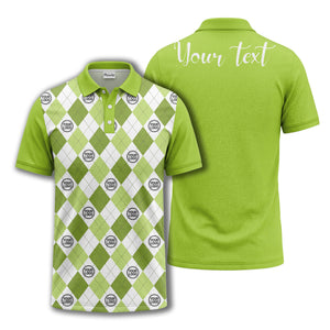 black white argyle diamond repeat pattern polo shirt with custom logo