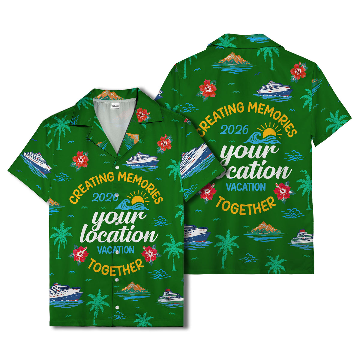 cruise ship & palm fronds watercolor vacation memories hawaiian shirt