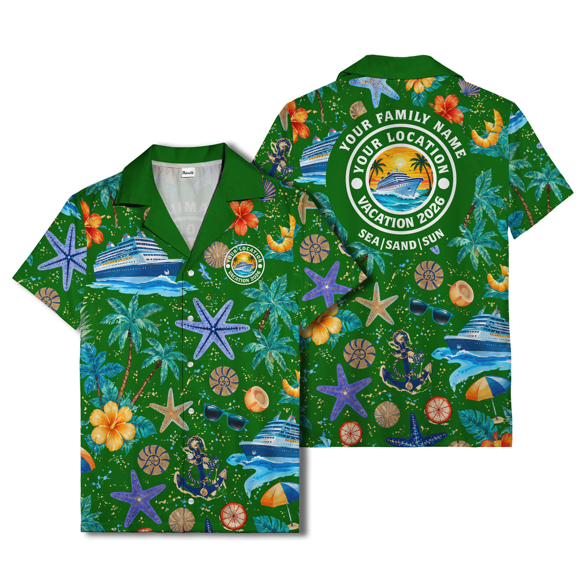 cruise ship palm trees starfish watercolor hawaiian shirt