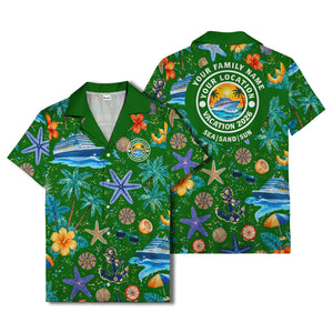 cruise ship palm trees starfish watercolor hawaiian shirt
