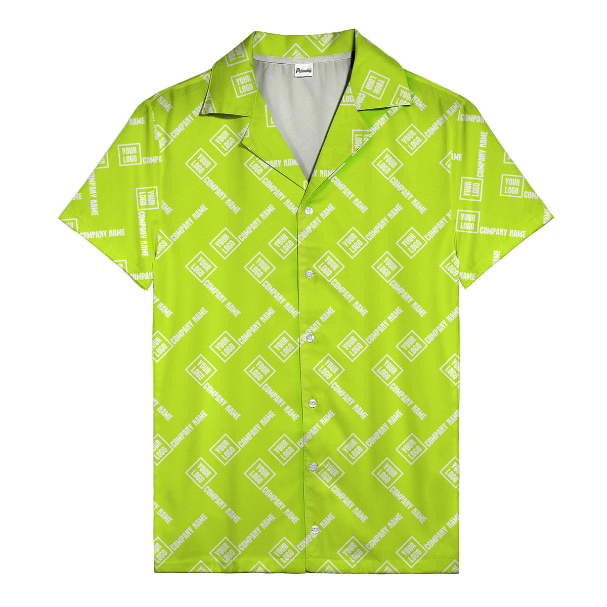 custom logo & company name repeat black hawaiian shirt for men