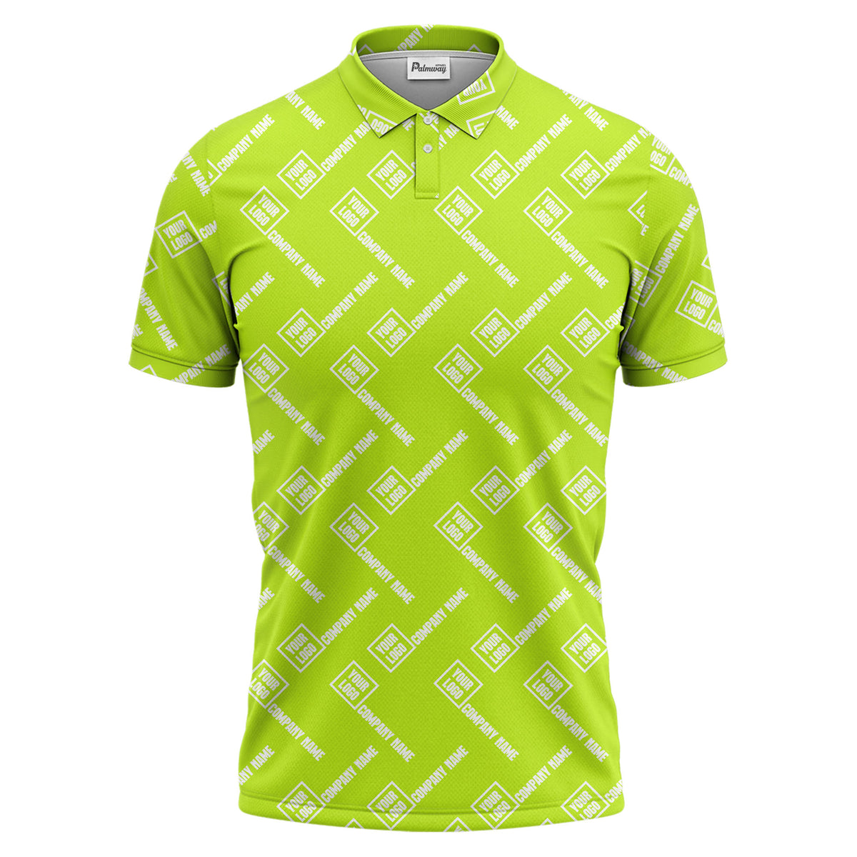 custom logo & company name repeat pattern black polo shirt for men