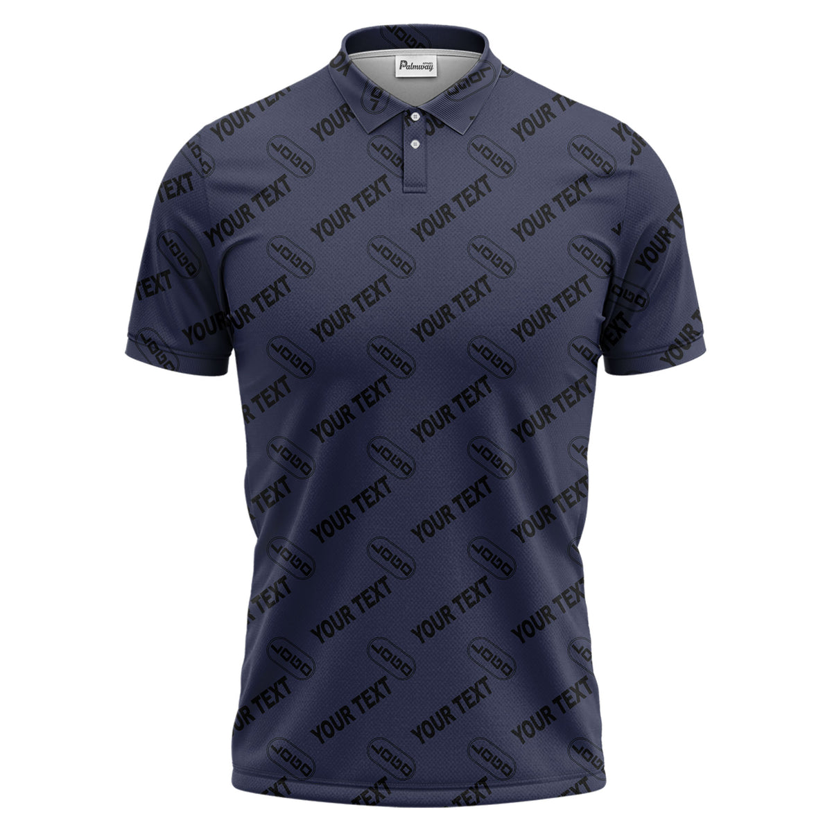 custom logo & monogram text repeat pattern black polo shirt for men