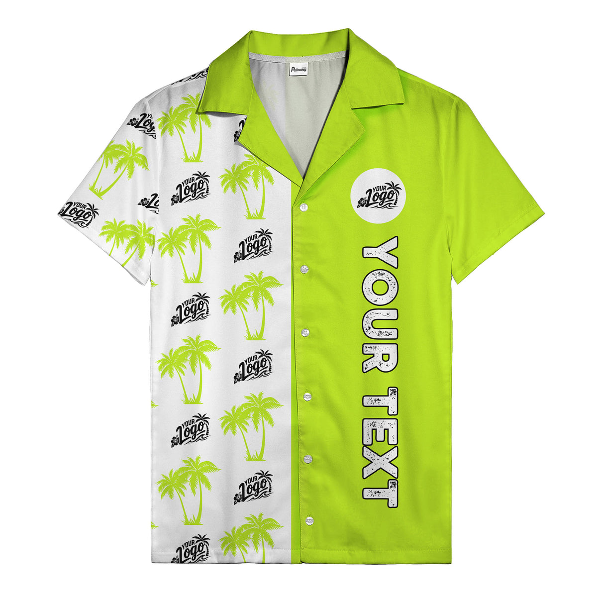 customizable palm tree & personalized text tropical green hawaiian shirt for vacation