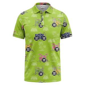 drum kit & palm tree repeat rock band polo shirt for men