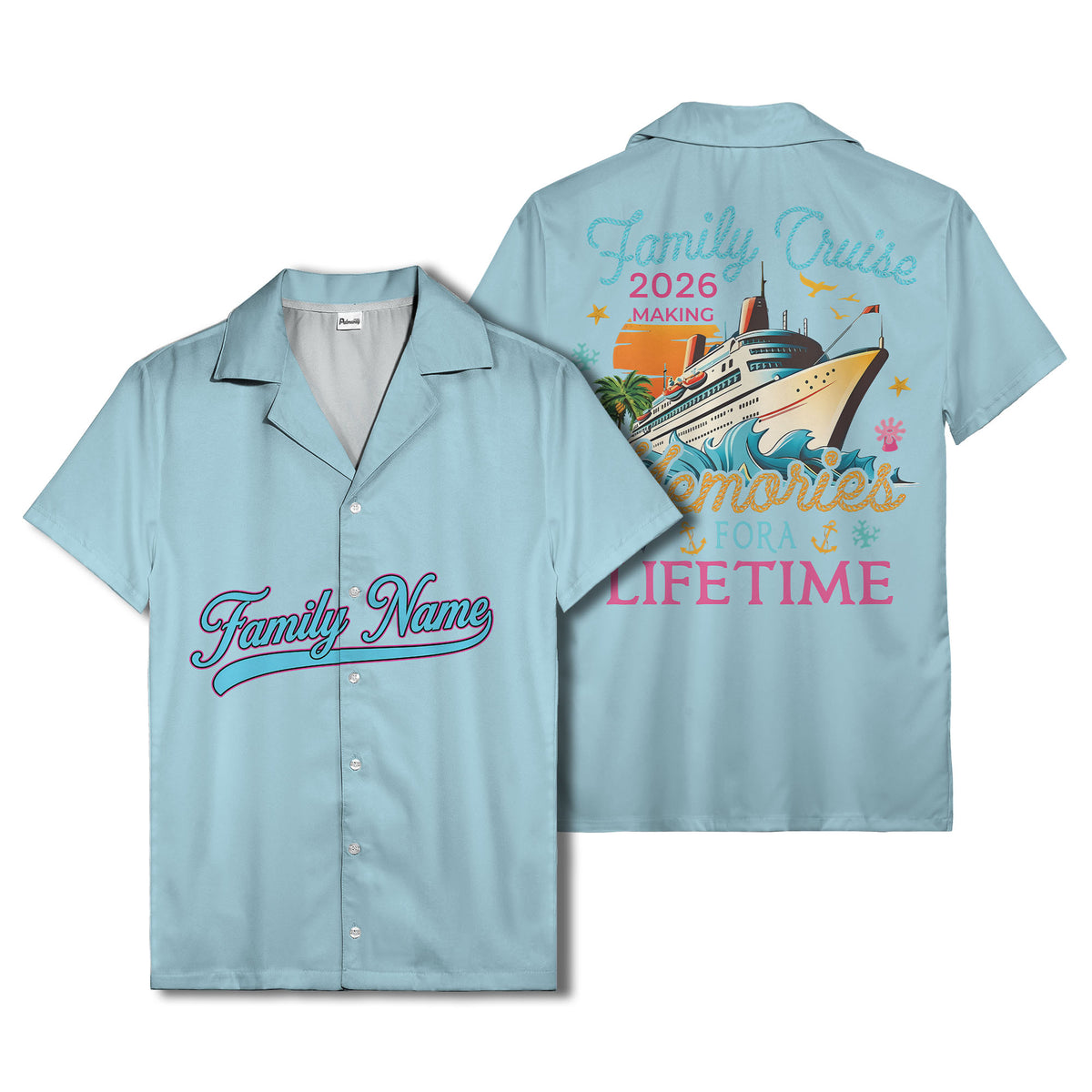 family name script & logo circle personalized hawaiian shirt