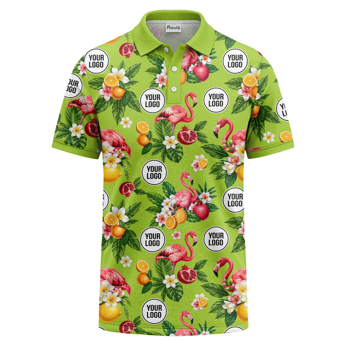 flamingo & lemon watercolor print polo shirt for men