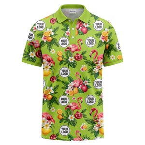 flamingo & lemon watercolor print polo shirt for men