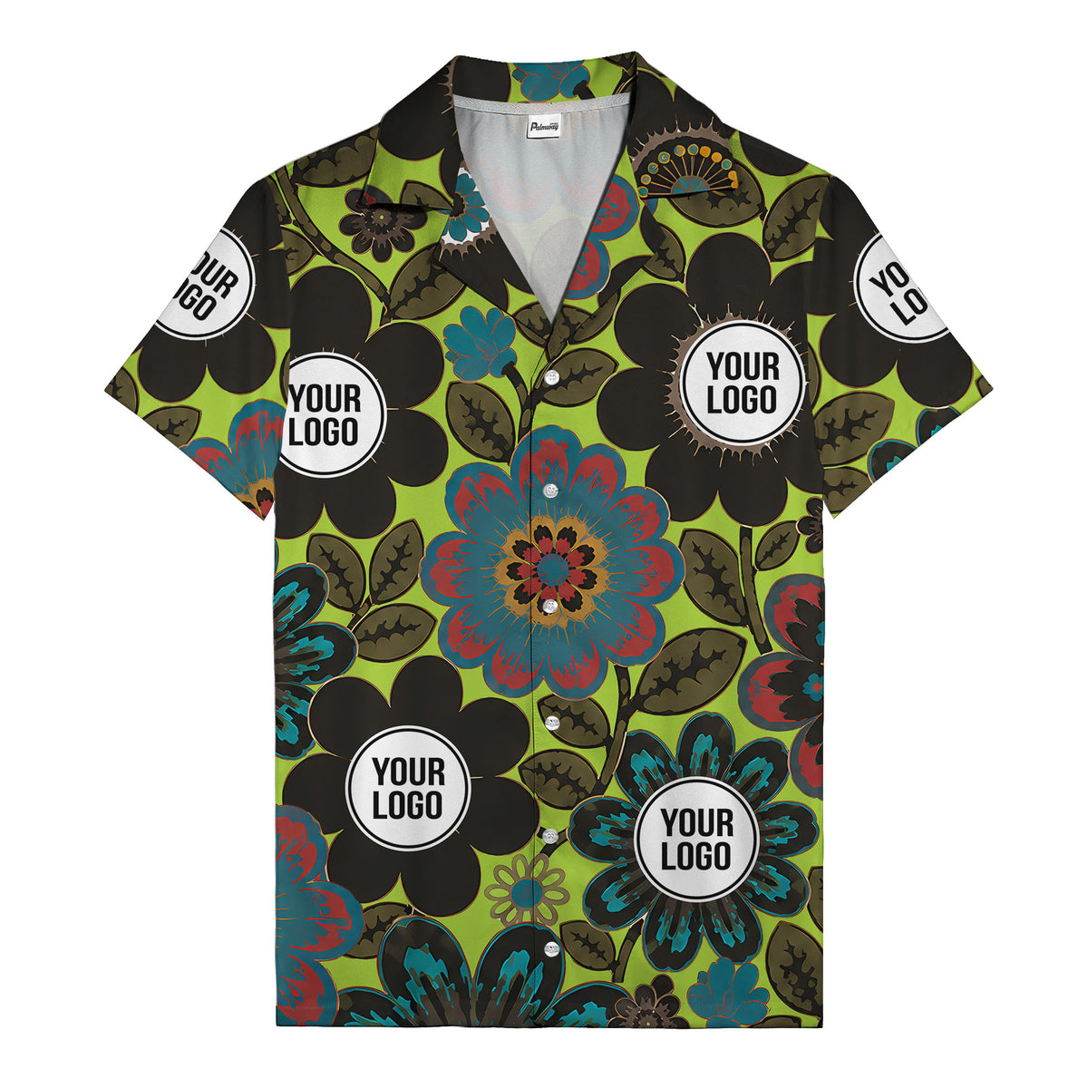 floral mandala & custom logo circle hawaiian shirt for men