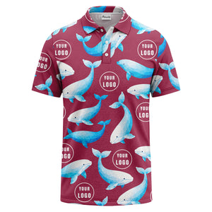 geometric beluga whale repeat & custom logo circles polo shirt